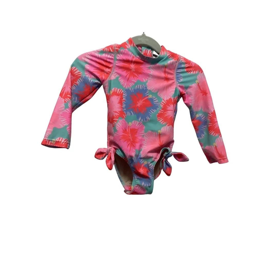 Shade Critters Rash Guard One Piece Baby Girl 18-24M Pink Hibiscus Long Sleeve